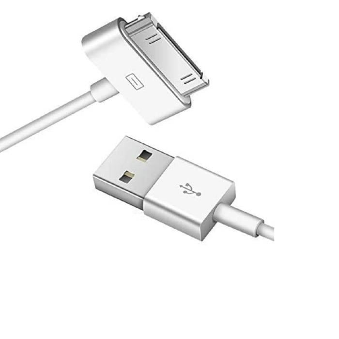 Câble USB 30-pin Pour IPhone 4/4S, IPad 2/3 - Longueur 1m, Blanc, Robuste - Neuf Sous Blister
