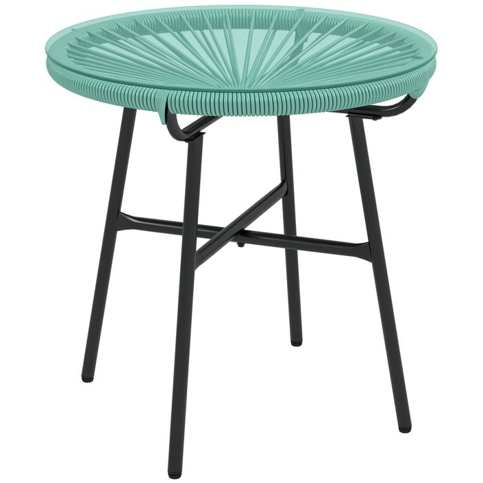 Table basse de jardin - Outsunny - ronde résine aspect rotin plateau verre trempé - métal - Ø 50x50cm - vert