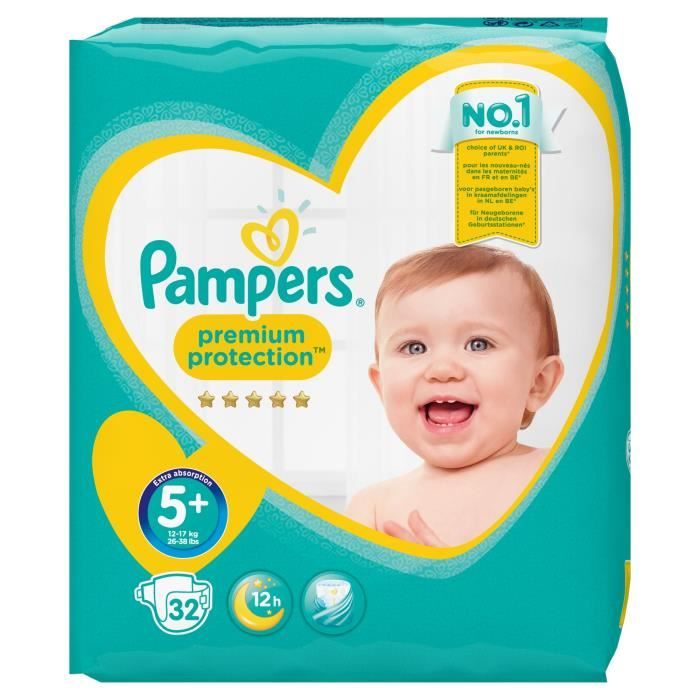 PAMPERS Premium Protection Taille 5+ 1325 kg 32 Couches Cdiscount