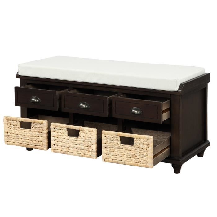 Banquette de rangement 6 tiroirs bois-Coussin amovible-107*39*47.7CM ...