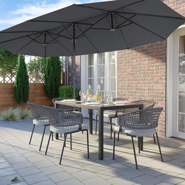 Parasol Double SONGMICS 460 x 270 cm - Gris - Jardin - Métal - Polyester - Manuel