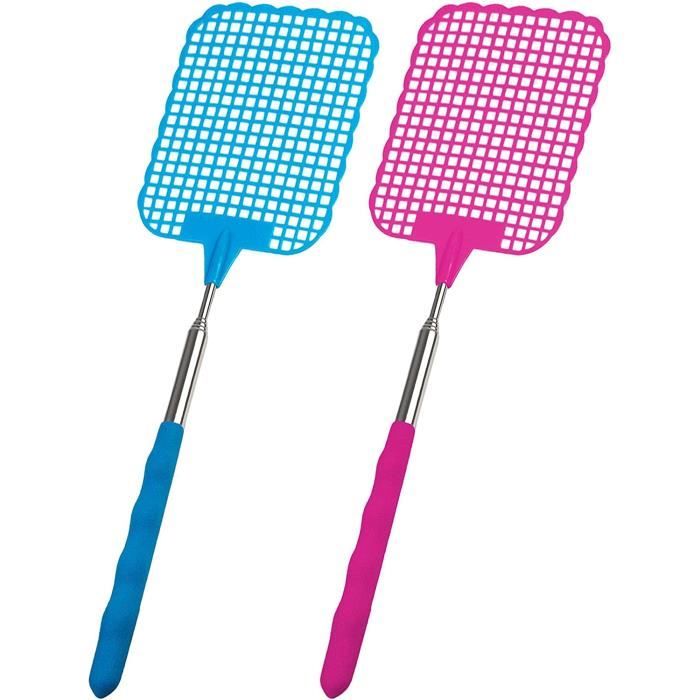 Lot De 2 Tapettes à Mouches Télescopiques - Longueur 35 à 110 Cm - Manche Inox, Tête Plastique