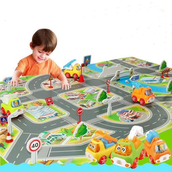 Tapis De Jeu Voitures Enfants 130x100cm - Circuit Route Avec Ville - Compatible Hot Wheels Et Matchbox