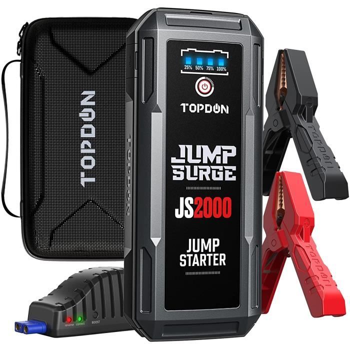 TOPDON JS2000 Booster de Batterie AUTO 2000Amp 16000mAh booster de démarrage voiture pour Les Autos jusquà 8L Diesel et 6L