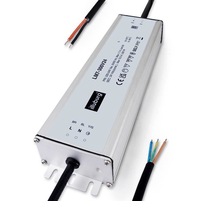 Alimentation LED 12V 30W IP67 - Transformateur Étanche Extérieur - 2,3m Câble