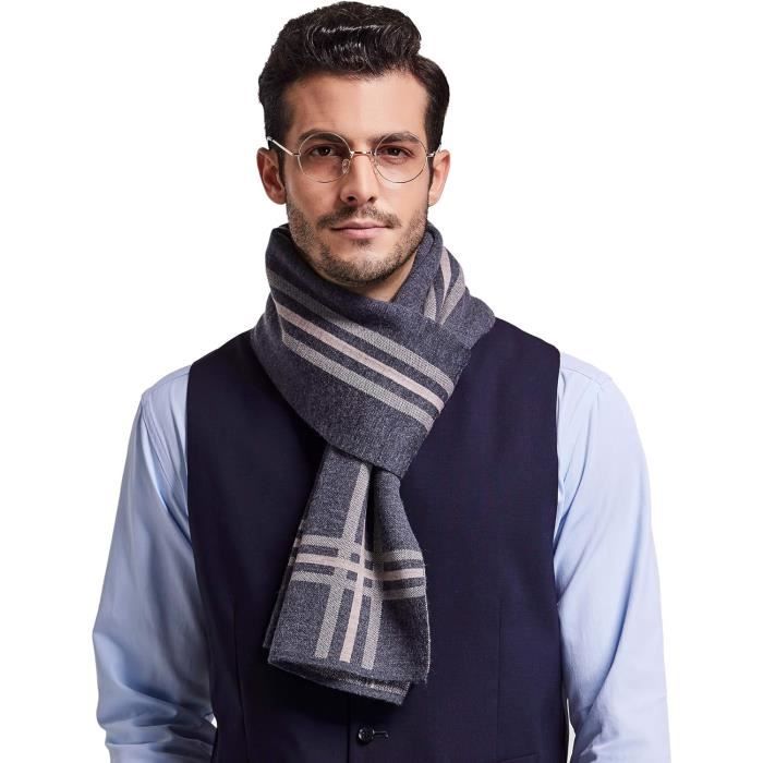 Écharpe Hiver Homme - Blanche, Tricotée Main En Laine Et Acrylique - Longue 203 Cm