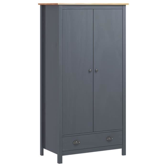 Garde-robe - VIDAXL - Hill Range - 2 portes - Gris - Bois massif