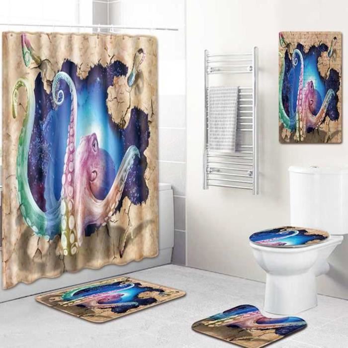 Kit Tapis De Bains Et Housse De Couvercle Toilettes - Coquillage, Antidérapant, Fushia