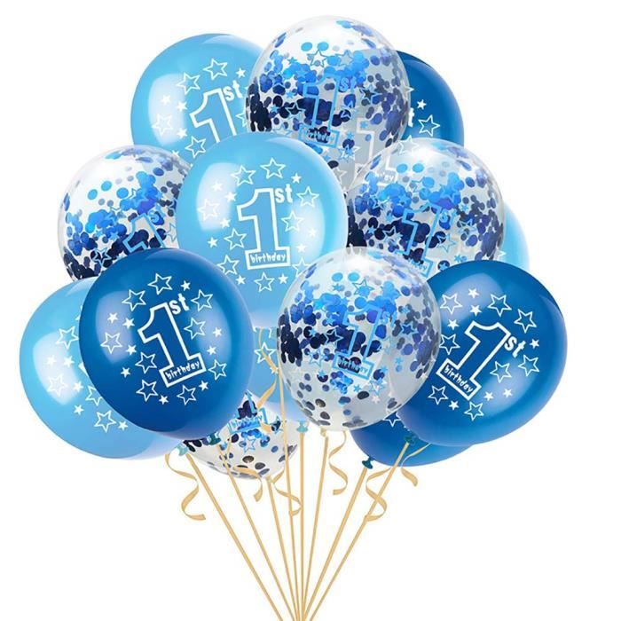 15pcs Ballons Anniversaire 1 An Pour Garcon Fille Bebe Ballon Co Eu 5 Bleu Clair 5 Transparent 1 Ruban Avec Confettis Bleu Cdiscount Maison