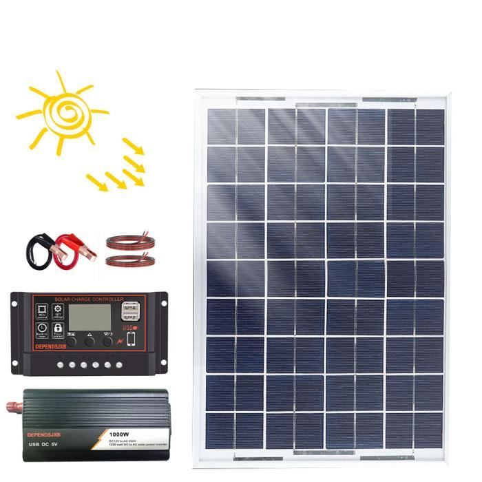 Kit Panneau Solaire 100W 18V Portable Monocristallin Avec Convertisseur Onde Sinus 1500W-DC 12V à AC 220V/230V Onduleur,pour camping
