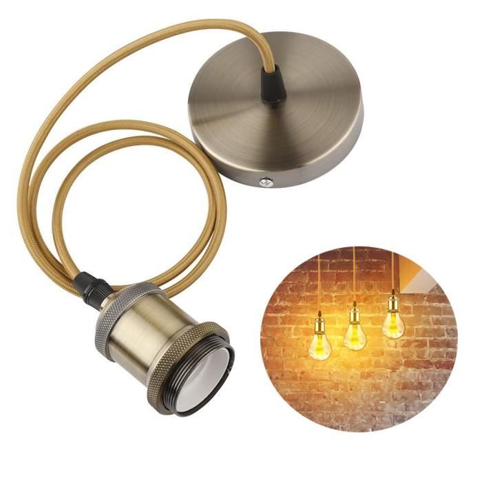 Suspension luminaire Vintage Style Industriel Moderne E27 Support de Lampe Douille Avec de 1M Câble Rond Tressé-Laiton Antique