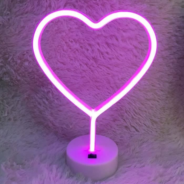 Enuoli rose fluo lumière nuit en forme de cœur USB & alimenté par batterie cœur Marquee 