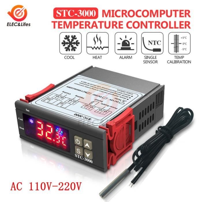 Régulateur Température Numérique STC-3000 - Thermostat 110V-220V, Sonde -55°C à 120°C, 30A - 3