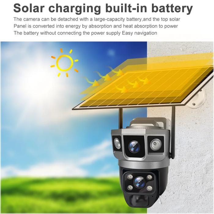 Caméra Surveillance WiFi Extérieure 4K Double Objectif - PTZ 355°, Détection Humaine, Panneau Solaire, étanche IP66