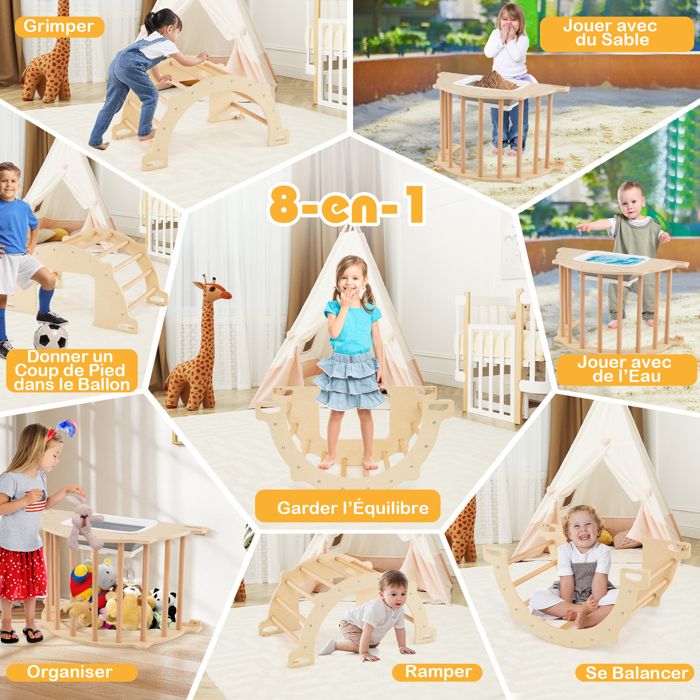 Triangle d'Escalade Pliables COSTWAY Jouet Montessori en Bois Massif