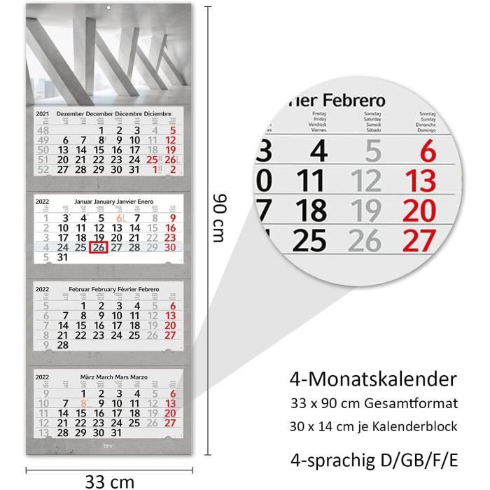 Calendrier mensuel en papier sur plaque nova - 16 x 33 cm