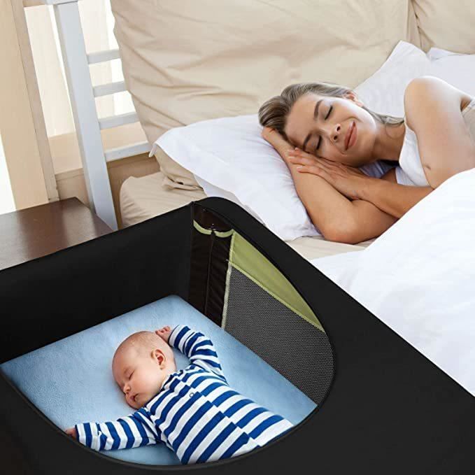 Housse de lit élastique, housse de lit respirante, tente de lit de voyage,  filet de protection pour bébé, 96*69*47 CM, noir
