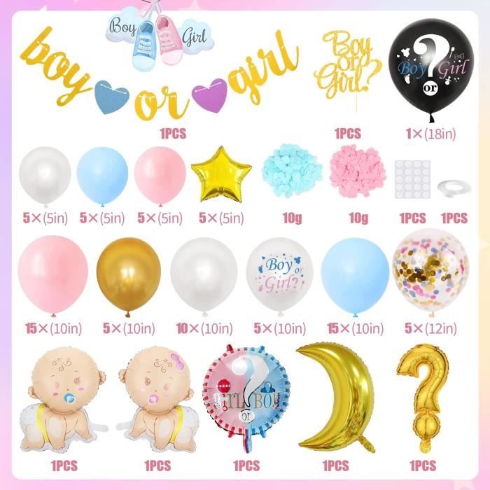 Kit Déco Gender Reveal 136 Pièces – Ballons Rose & Bleu, Arche Arc-en-ciel, Baby Shower – Annonce Fille Ou Garçon