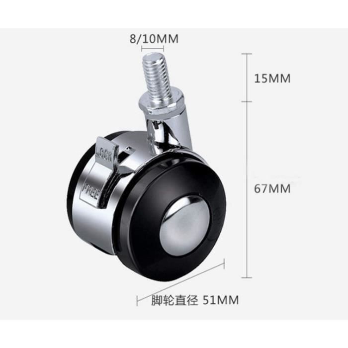 4 Roulettes Pivotantes 50mm - Support U Chromé - Caoutchouc Muet - Charge 90KG - Pour Meubles/Lit Bébé