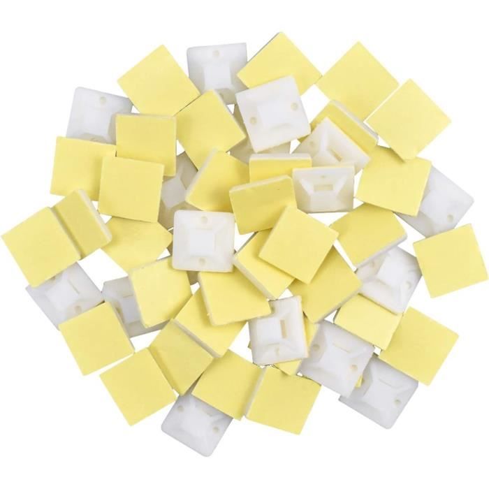 Lot De 100 Socles Adhésifs 19x19 Mm Pour Serre-câbles - Plastique, Origine Chine