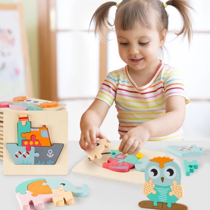 Navire de couleur Puzzle 3D en bois pour bébés, jouets éducatifs précoces pour enfants, cadeau