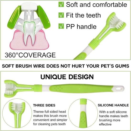 Kit De 8 Brosses à Dents Pour Chien Et Chat – Triple Tête, Double Tête Et Doigtiers En Silicone Pour Un Nettoyage Complet