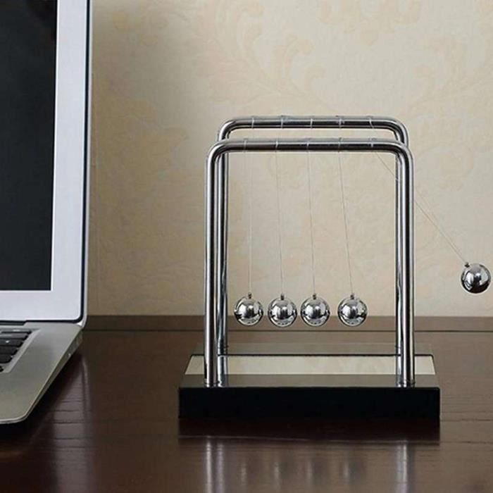Pendule Newton Décoratif - 5 Boules En Métal Argenté - Décoration Bureau, Effet Relaxant - Loisir Scientifique - Dimensions 13,5x11x10,5 Cm