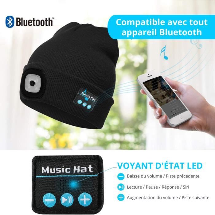 Bonnet Écouteurs Bluetooth Beige Homme Femme Pompon Sans Fil Connecté –  EPA30 – Micro Batterie Sport