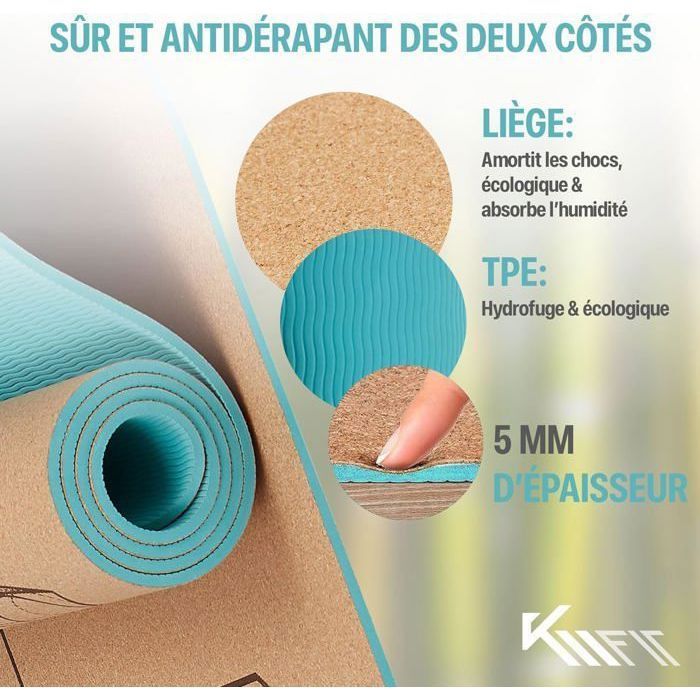 Tapis De Yoga KESSER – 183 X 61 Cm, 6 Mm, Antidérapant, TPE – Avec Sangles, Sac De Transport Et Poster D'Exercices