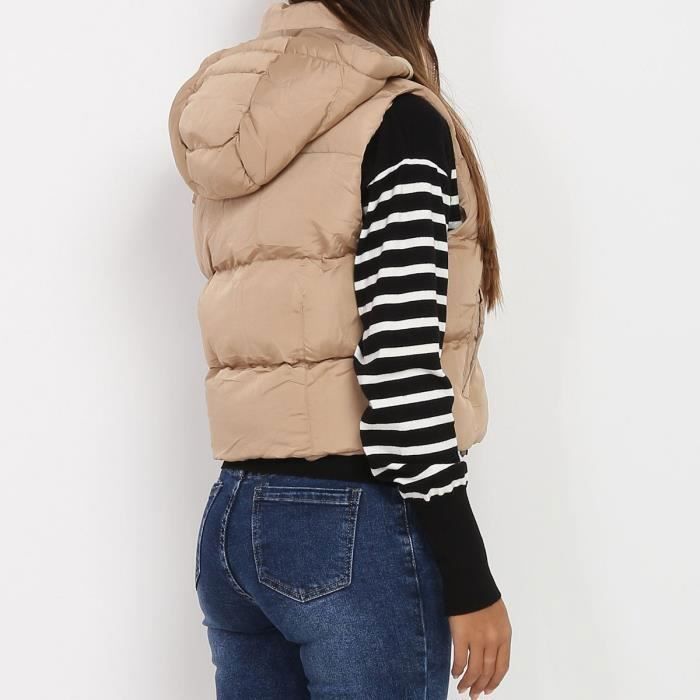 Doudoune sans manches courte camel Marron Cdiscount Pret a Porter