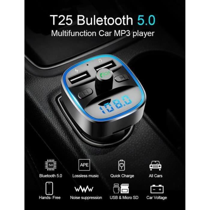 Transmetteur FM Bluetooth Pour Voiture - 2 Ports USB, Lecteur MicroSD, Allume-cigare
