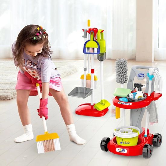 Teorema Giocattoli, Maxi Chariot Pour Enfants Avec Aspirateur à Batterie Fonctionnelle, Kit De Nettoyage Complet Avec Balai Et Pelle Pour Enfants, Seau Et De Nombreux Accessoires, Jeu D'imitation