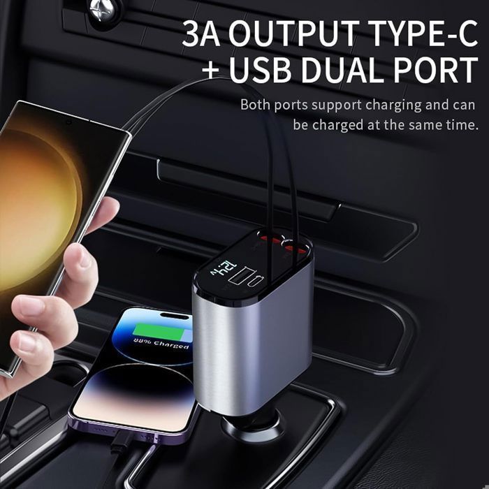 Chargeur Voiture Rtractable 100W Chargeur Tlphone 4en1 Allume Cigare USB  Cble 80cm Prise Adaptateur Voiture Rapide 2 Ports USB - Cdiscount Auto