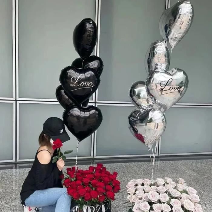 Ballon Alu Coeur Noir 18 ou 48cm
