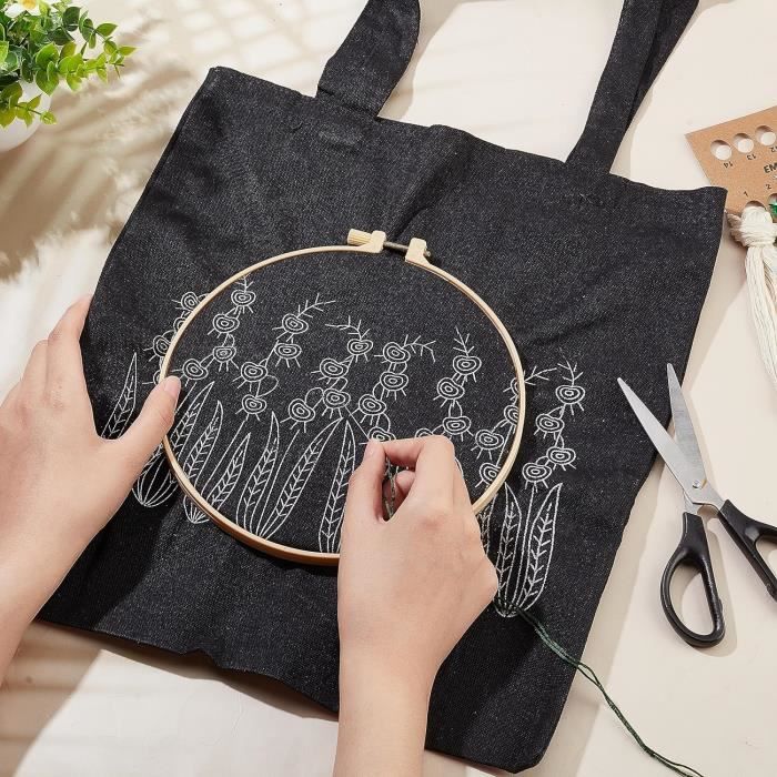 Kit Broderie Sac Fourre-tout Vegena - 2 Sacs En Toile + Fils + Cerceau - Loisir Créatif Débutant