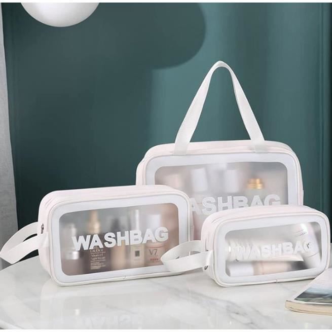 Lot De 2 Trousses De Maquillage Transparentes - Avec Poignée - Trousse De Toilette Transparente - Noir à Prix