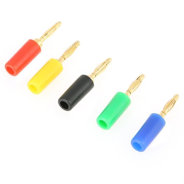 10 Fiches Banane 2.5mm à Souder - Laiton Doré - Rouge Et Noir - Connecteurs Haut-parleur