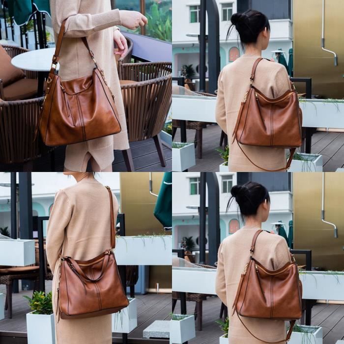 Sac à Main Femme Cuir Synthetique Sac Bandoulière Mode Grande Capacité  Couleur Unie Pour Travail Loisir Shopping - Rose