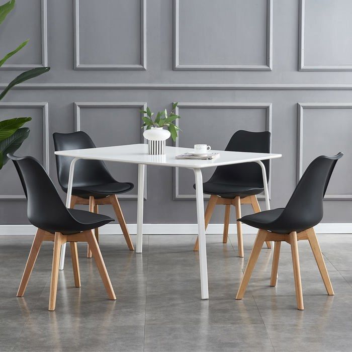 Lot De 2 Chaises Design Cuisine/salle à Manger - Plastique PP Bois Noir, Style Nordique, Hauteur 82 Cm