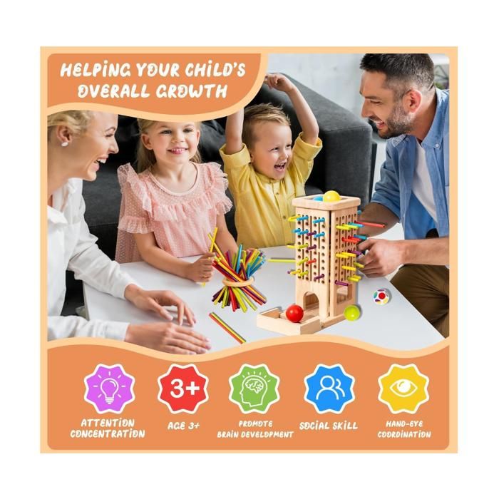 Montrix Jeu Montessori en Bois pour Enfants, Jeu Tour avec 42 Bâtonnets Colorés & Dés, Jeux Montrix Jeu Montessori en Bois pour Enfants, Jeu Tour avec 42 Bâtonnets Colorés & Dés, Jeux