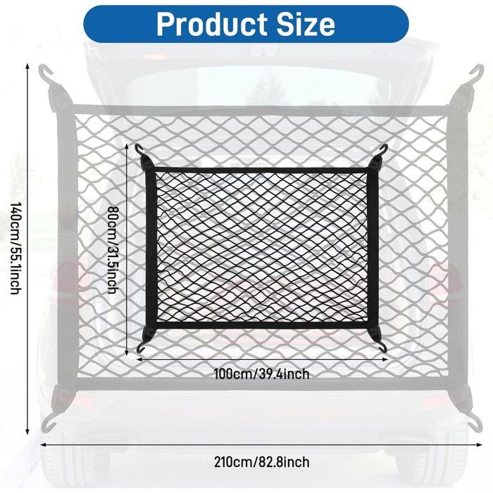 Filet De Rangement Pour Coffre De Voiture - 100x80 Cm Extensible Jusqu'à 160x140 Cm - Avec 4 Crochets, Pour SUV Et Berlines