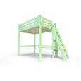 Lit Mezzanine Alpage bois + échelle hauteur réglable - ABC MEUBLES - 120x200 - Vert pastel - Robuste et pratique-0