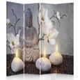 Paravent sur toile Bouddha Orchidée 4 Panneaux 145x170 cm Cloison de Séparation Décoration d'intérieur pour Spa Maison Salon-0