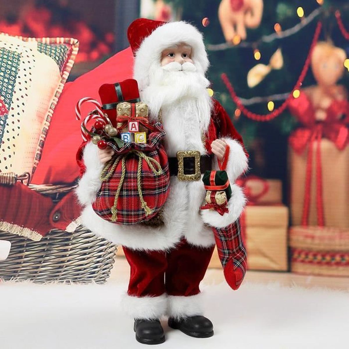 Homoyoyo Figurine Père Noël Debout Bleu Blanc Décoration Noël Festive