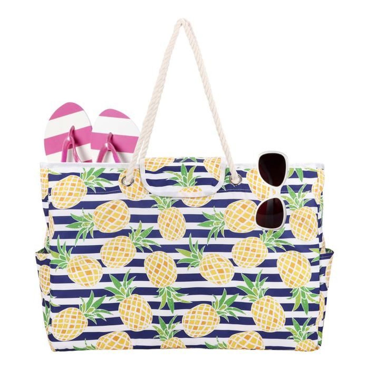 Sac De Plage De Grande Capacité, Poignée De Corde En Coton, Sac à Main