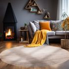 Carpetsale24 Tapis salon 160 cm Rond Beige Uni moderne et moelleux à poil court, avec sous-couche antidérapante, lavable