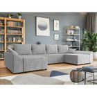MEUBLESLINE Canapé d'angle panoramique DENVI en U en velours côtelé gris