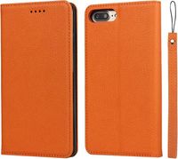 Coque en cuir véritable pour iPhone 7/8/SE2/SE 2020, avec 4 fentes, fermeture magnétique, détachable 2 en 1, orange.