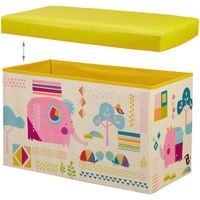 Tabouret coffre boîte jouet pouf rangement enfant jaune