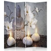 Paravent sur toile Bouddha Orchidée 4 Panneaux 145x170 cm Cloison de Séparation Décoration d'intérieur pour Spa Maison Salon